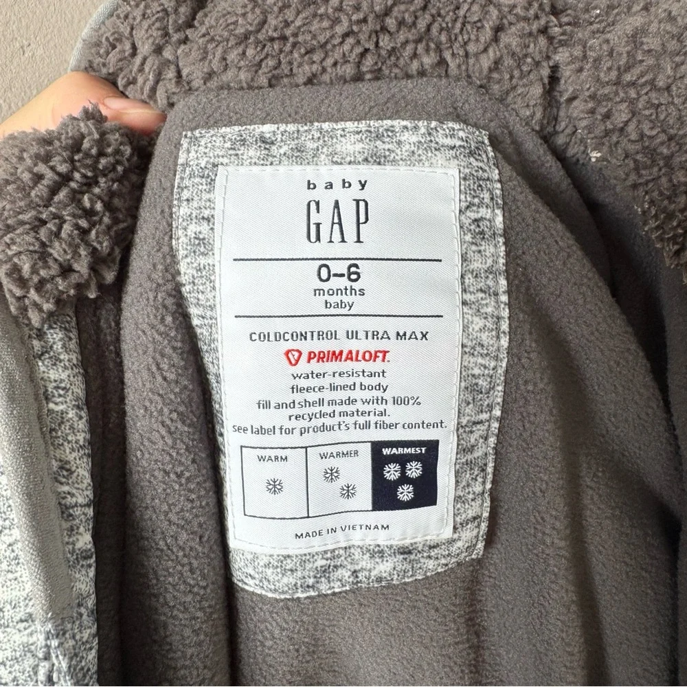 Gap Baby Gray Fleece Lined Puffer Footed Pram Bunting Outerwear‎ Suit 0-6 months